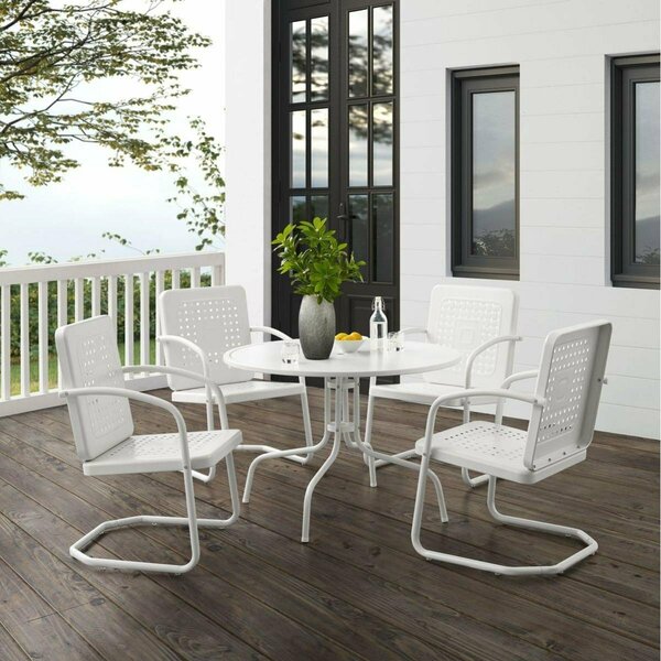 Claustro Outdoor Dining Set, White Gloss & White Satin - Dining Table & 4 Chairs - 5 Piece CL3039238